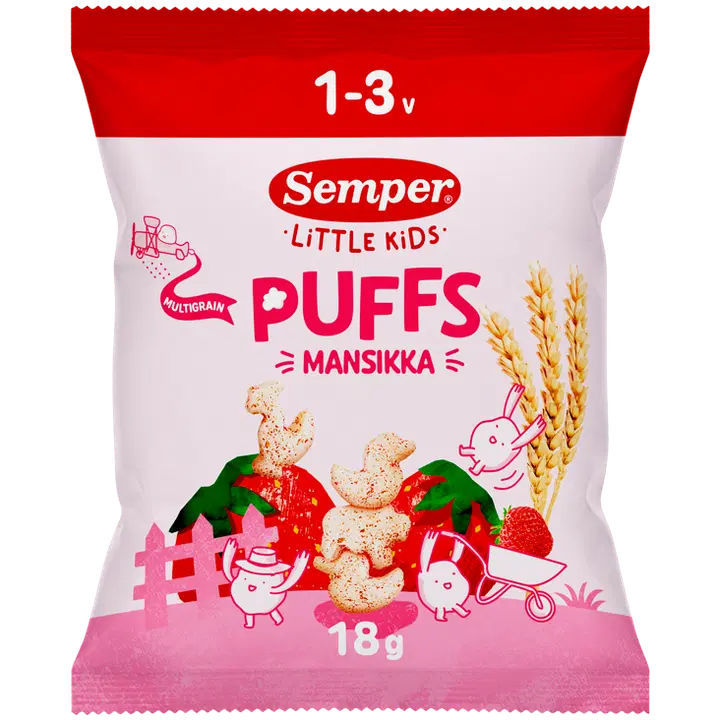 Semper Multigrain Puffs Strawberry luomunaksu 1-3v 18g｜Semper 杂粮泡芙 草莓有机零食 1-3 岁 18g