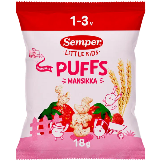 Semper Multigrain Puffs Strawberry luomunaksu 1-3v 18g｜Semper 杂粮泡芙 草莓有机零食 1-3 岁 18g