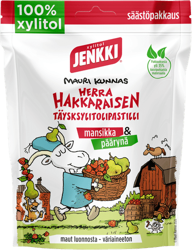 Cloetta Jenkki Herra Hakkarainen草莓&梨全木糖醇含片 150g｜Jenkki Herra Hakkarainen Mansikka & Päärynä täysksylitolipastilli 150g