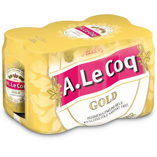 6 x A. Le Coq Gold 4,7% olut 0,33 l tlk kutiste｜A. Le Coq 6 x A. Le Coq Gold 4.7% 饮料，每瓶 0.33 升