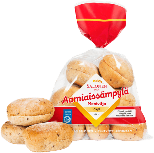 Leipomo Salonen Aamiaissämpylä monivilja 7/420g moniviljasämpylä, halkaistu｜Leipomo Salonen 早餐小面包 7/420克 杂粮面包，切半