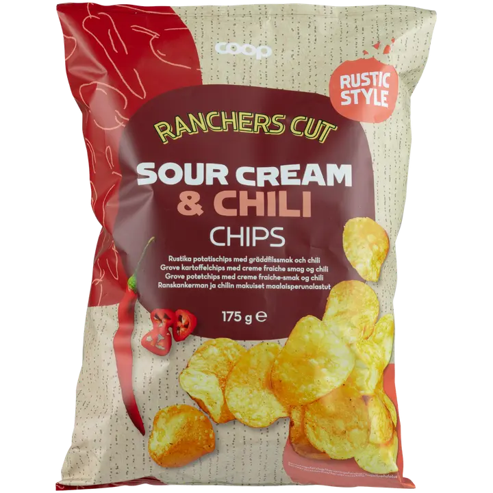 Coop maalaisperunalastut ranskankerma & chili 175 g-Coop 乡村薯片、酸奶油和辣椒 175 g