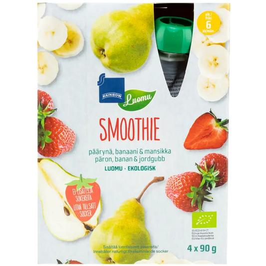 Rainbow smoothie päärynä, banaani & mansikka luomu 360 g 4-pack 6 kk｜Rainbow 有机梨、香蕉和草莓冰沙 360 克 4 包 6 个月