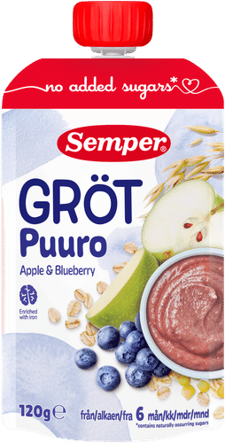 Semper 苹果与蓝莓即食婴儿粥（6个月起） 120g｜Semper Puuro Omena & mustikka 6kk käyttövalmis lastenpuuro 120g