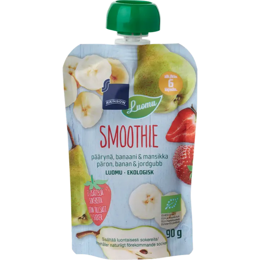 Rainbow smoothie päärynä, banaani & mansikka luomu 90 g 6 kk｜Rainbow 有机梨、香蕉和草莓冰沙 90 克 6 个月