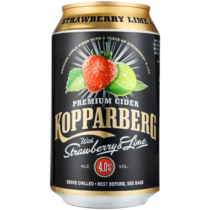 Premium Cider Kopparberg with Strawberry & Lime 4,0%, Mansikan ja limen makuinen omenasiideri tölkki 33cl｜Kopparberg 优质苹果饮品 Kopparberg 含草莓和酸橙 4.0%，草莓和酸橙味苹果饮品罐装 33cl