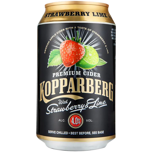 Premium Cider Kopparberg with Strawberry & Lime 4,0%, Mansikan ja limen makuinen omenasiideri tölkki 33cl｜Kopparberg 优质苹果饮品 Kopparberg 含草莓和酸橙 4.0%，草莓和酸橙味苹果饮品罐装 33cl