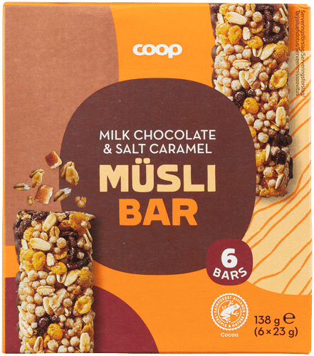 Coop myslipatukka maitosuklaa-suolakinuski 6 kpl 138 g｜Coop 牛奶巧克力海盐焦糖麦片棒 6支装 138 g