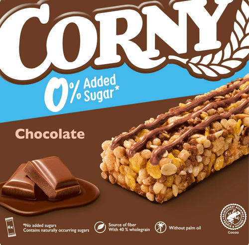 Corny 0% Added sugar Chocolate välipalapatukka 6x20g｜Corny 0%添加糖巧克力零食棒 6x20g