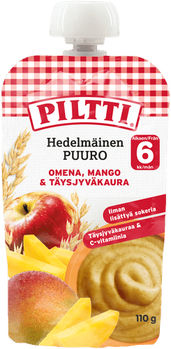 Piltti 110g 水果粥 苹果芒果全麦燕麦 6个月 袋装｜PILTTI 110g Hedelmäinen Puuro Omena-mango-täysjyväkaura 6kk annospussi