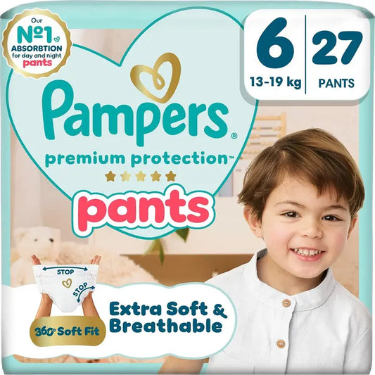 Pampers Premium Protection Pants S6 13-19kg 27kpl housuvaippa｜Pampers 高级防护裤 S6 13-19kg 27 条