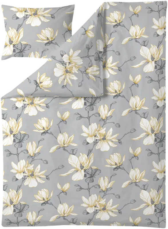 Finlayson 缎面被套套装 Magnolia 150X210+50x60 灰黄｜Finlayson satiini pussilakanasetti Magnolia  150X210+50x60  harmaa-keltainen