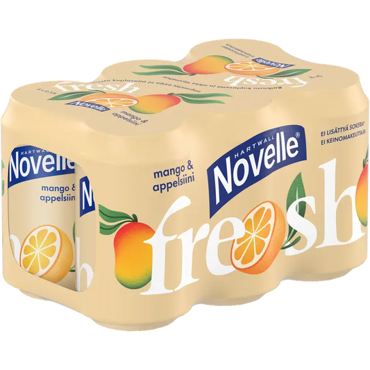 6 x Hartwall Novelle Fresh Mango-Appelsiini kivennäisvesi 0,33 l｜Hartwall Novelle Fresh 6 x Hartwall Novelle 新鲜芒果橙矿泉水 0,33 l