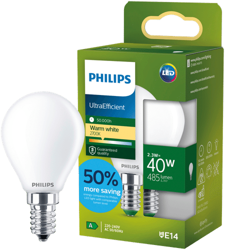 Philips 高效LED灯泡2.3W P45 E14 2700K 485LM磨砂