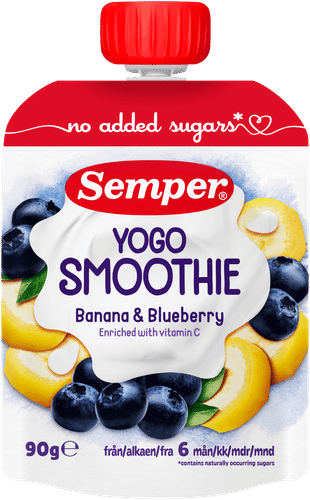 Semper Yogo Smoothie 香蕉蓝莓 6个月 酸奶水果泥 90g｜Semper Yogo Smoothie Banaani & mustikka 6kk jogurtti-hedelmäsose 90g