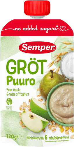 Semper 苹果、梨与酸奶即食婴儿粥（6个月起） 120g｜Semper Puuro Omena, päärynä & jogurtti 6kk käyttövalmis lastenpuuro 120g