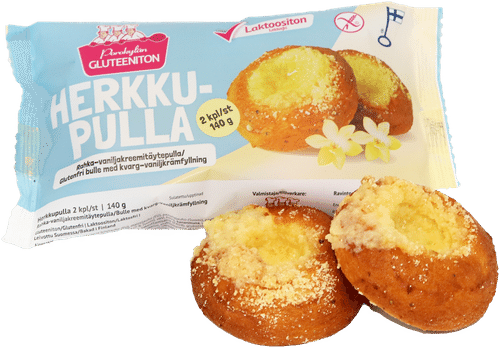 Porokylän Herkkupulla 2 kpl / 140 g gluteeniton rahka-vaniljakreemitäytepulla｜Porokylän 甜面包 2个/140克 无麸质凝乳香草奶油夹心面包