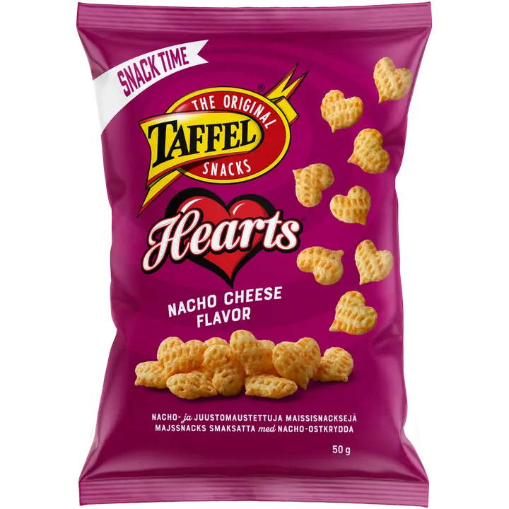 Taffel Hearts nacho cheese maustettu maissisipsi 50g-Taffel 红心纳乔奶酪味玉米片 50g