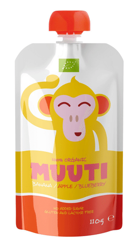 Muuti 有机香蕉苹果蓝莓泥 110g 6个月｜Muuti luomu banaani omena mustikka smoothie 110g 6kk
