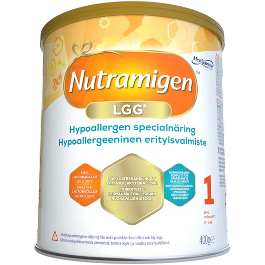 Nutramigen LGG酪蛋白基临床营养配方（0-6个月）｜Nutramigen 1 LGG, 400g,  kaseiinipohjainen kliininen ravintovalmiste lehmänmaitoallergian ruokavaliohoitoon,sisältää probiootti LGG,  jauhe 0- 6 kk
