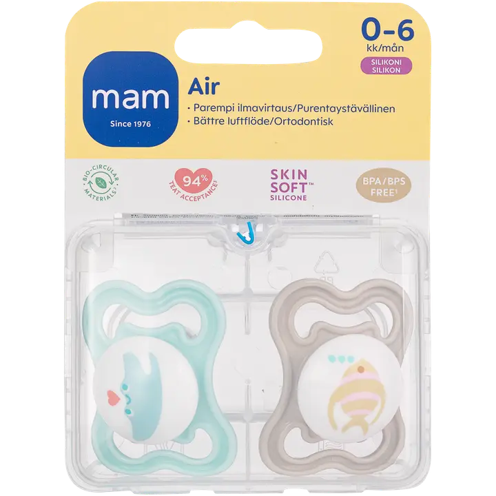 MAM Air tutti 2kpl, silikoni 0-6 kk｜None MAM 空气安抚奶嘴 2 件装，硅胶 0-6 个月