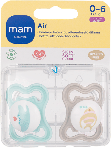 MAM Air安抚奶嘴2个装 硅胶 0-6个月｜MAM Air tutti 2kpl, silikoni 0-6 kk