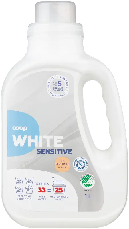 Coop 白色敏感衣物洗衣液 1 l｜Coop White Sensitive valkopyykinpesuneste 1 l