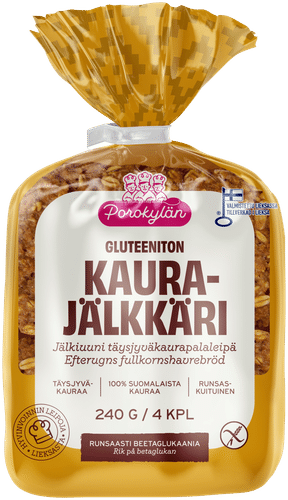 Porokylän KauraJälkkäri 4 kpl / 240 g gluteeniton jälkiuuni täysjyväkaurapalaleipä｜Porokylän 燕麦甜点 4块/240克 无麸质二次烘焙全麦燕麦面包