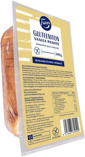 Fazer Gluteeniton Vaalea paahto 300g｜Fazer 无麸质白烤面包 300g