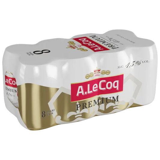 8 x A. Le Coq Premium 4,5% olut 0,33 l tlk kutiste｜A. Le Coq 8 x A. Le Coq Premium 4.5% 饮料，每瓶 0.33 升