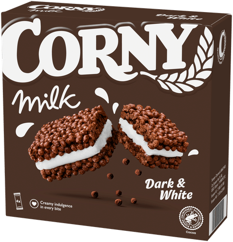 Corny Milk Dark & White välipalapatukka 4x30g｜Corny 牛奶黑白巧克力零食棒 4x30g