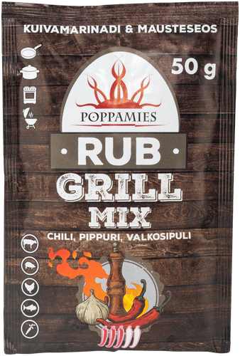 Poppamies 烧烤混合辣椒-胡椒-大蒜调味料 50g｜Poppamies Rub Grill Mix chili-pepper-garlic mausteseos 50g