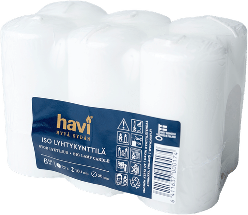 Havi 大灯笼蜡烛 白色 5x10cm 6个 22小时｜Havi iso-lyhtykynttilä valkoinen 5x10cm 6kpl  22 h