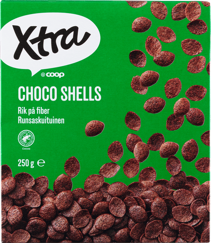 Xtra Choco shells kaakao-vehnämuro 250 g｜Xtra 巧克力壳可可小麦脆片 250g