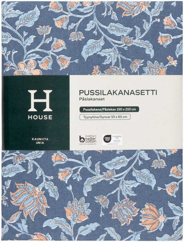 House 缎面床单套装 奥菲利亚 150x210+55x65厘米 蓝色