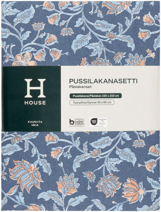 House 缎面床单套装 奥菲利亚 150x210+55x65厘米 蓝色
