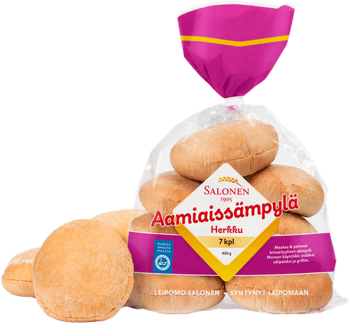 Leipomo Salonen Aamiaissämpylä herkku 7/420 g vehnäsämpylä, halkaistu｜Leipomo Salonen 早餐小面包 7/420克 小麦面包，切半
