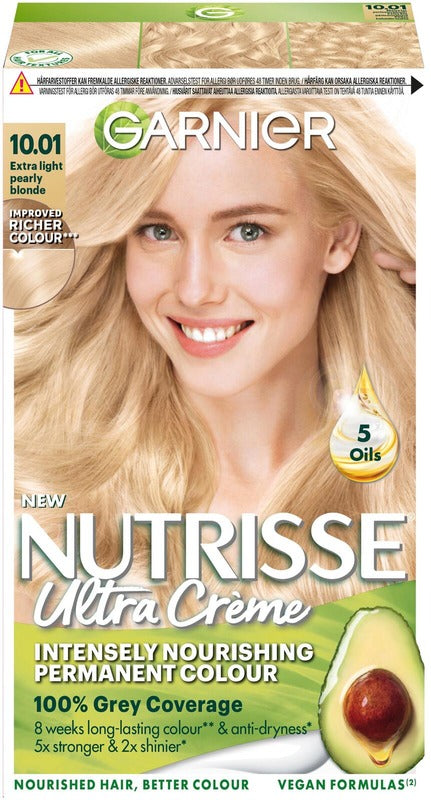 Garnier Nutrisse Ultra Creme 10.01 极浅珍珠金 1kpl｜Garnier Nutrisse Ultra Creme 10.01 Extra Light Pearly Blonde Kirkas Helmiäisvaalea kestoväri 1kpl
