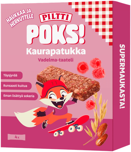 Piltti POKS! 4x23g燕麦棒 覆盆子-枣 多包装｜PILTTI POKS! 4x23g Kaurapatukka Vadelma-taateli monipakkaus