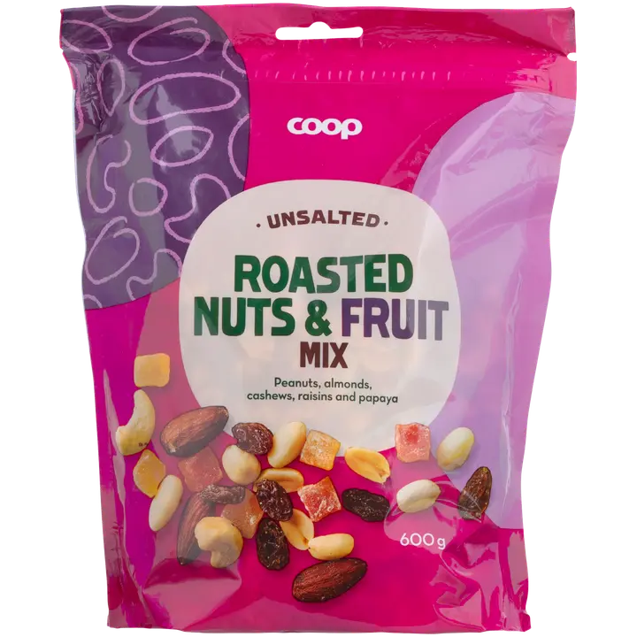 Coop pähkinä & hedelmäsekoitus paahdettu/suolaton 600 g-Coop 坚果和水果混合烤/无盐 600 g