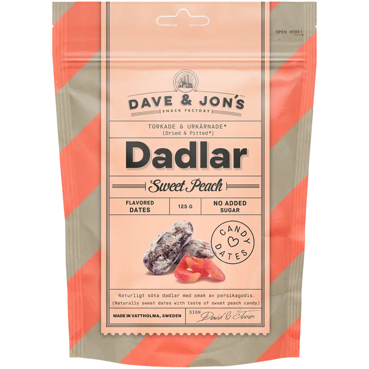 Dave&Jons persikka-karamellien makuisia kivettömiä taateleita, 125 g-Dave&Jons 桃焦糖味无核枣， 125 g