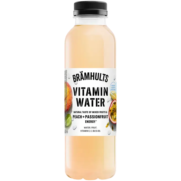 Brämhults Vitamin Water vitaminoitu Rypäle-persikka-passion-sitruuna hedelmäjuoma 0,5 L｜Brämhults 维生素水维生素葡萄、桃子、百香果、柠檬果汁饮料 0,5 L