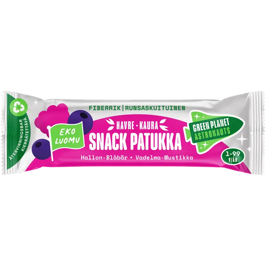 Green Planet Astronauts LUOMU kaurapatukka vadelma-mustikka 25g 12kk+｜Green Planet Astronauts 有机燕麦棒覆盆子蓝莓 25 克 12 个月+
