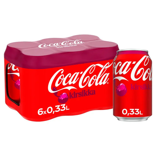 6-pack Coca-Cola Original Taste Kirsikka virvoitusjuoma tölkki 0,33 L｜Coca-Cola 6罐装可口可乐原味樱桃味软饮料罐 0,33 L