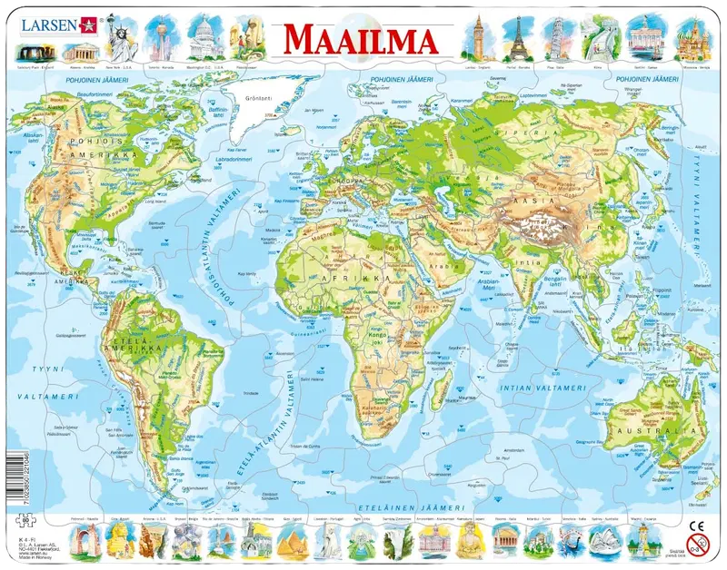 Larsen 拼图 世界地图 Maxi 80片｜Larsen palapeli Maailman kartta Maxi 80 palaa