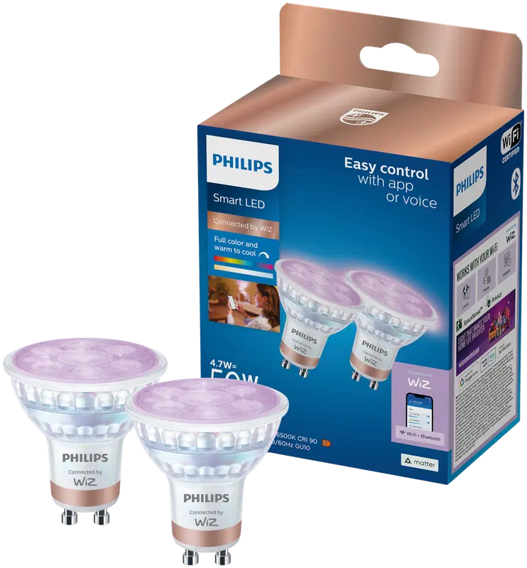 Philips Smart Lighting LED灯丝灯泡5W GU10 2200-6500K 400lm RGB 2 kpl