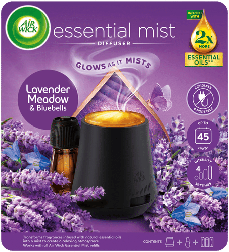 Airwick Essential Mist Ilmanraikastinkone & täyttö Lavender Meadow & Bluebells 20ml