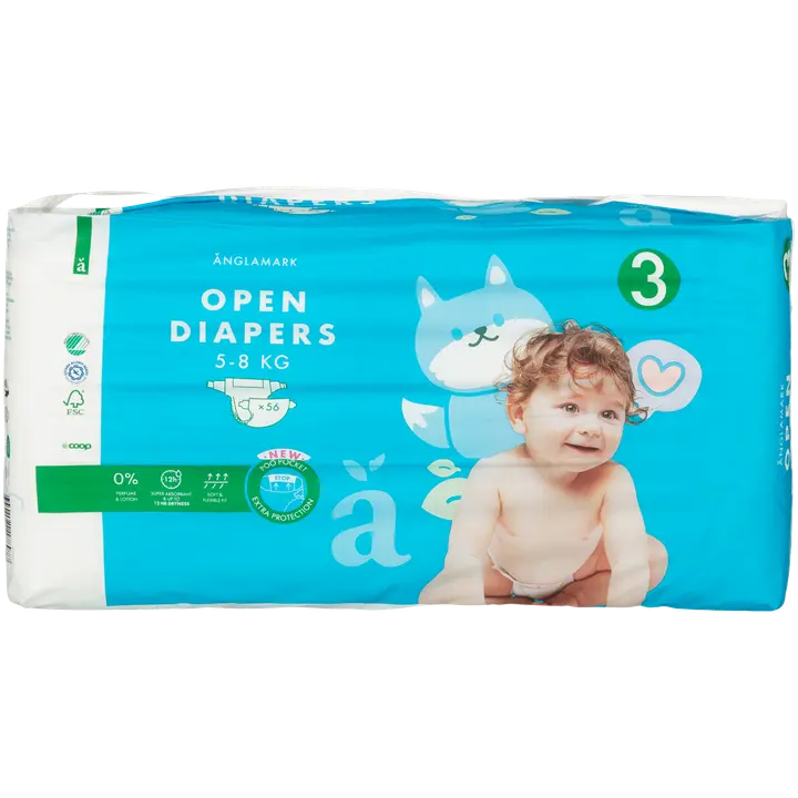 Änglamark teippivaippa koko 3, 5-8kg 56 kpl｜Änglamark 胶带尿布尺寸 3、5-8 公斤 56 kpl