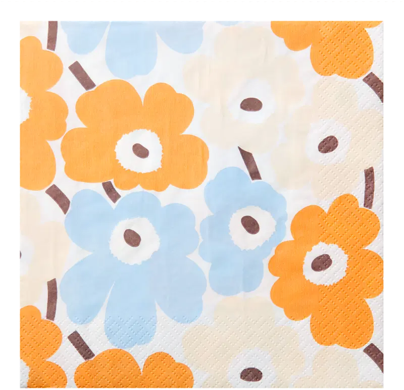 Marimekko Mini Unikko蓝橙餐巾纸20张/33厘米｜Marimekko Mini Unikko sinioranssi lautasliina 20kpl/33cm