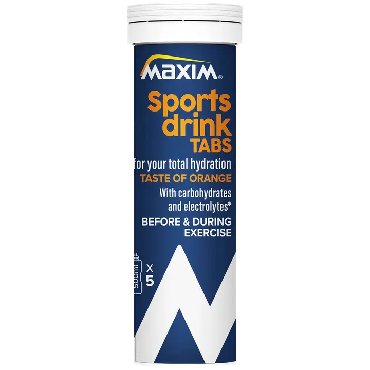 Maxim Total Hydration Orange taste appelsiininmakuinen hiilihydraatteja ja elektrolyyttejä sisältävä poretabletti 100g-Maxim Total Hydration Orange 口味橙味泡腾片，含有碳水化合物和电解质 100g